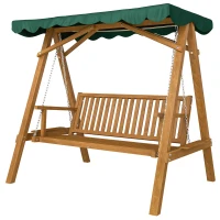 Outsunny Balancelle de Jardin 3 Places Toit imperméabilisé 2 tablettes Support 1,95L x 1,33l x 1,86H m Charge Max. 360 Kg Bois de pin Vert(m-11)