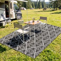 Outsunny Tapis d'extérieur réversible 1,8 x 2,7 m, en PP résistant aux intempéries, sac de transport inclus, noir et gris(m-14)