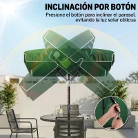 Outsunny Sombrilla de Terraza de Aluminio 2x1,3x2,5 m Parasol de Jardín Rectangular con Función de Inclinación Verde(m-6)