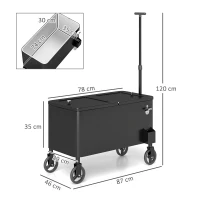 Outsunny 76L Kühlwagen Servierwagen mit Rädern Flaschenöffner Deckel Griffe Fahrbare Kühlbox Schwarz(m-3)