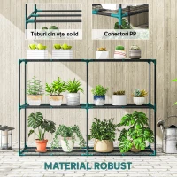Outsunny Suport Vertical pentru Plante cu 3 Niveluri din Oțel și Plastic, Suport Ghivece pentru Interior și Exterior Grădină Balcon, 143x48x100 cm, Verde Închis(m-6)