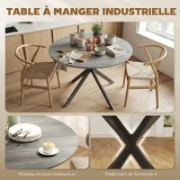 HOMCOM Table à Manger Ronde pour 4 Personnes 100 cm, Style Industriel avec Plateau Aspect Bois, Piètement Croisé en Acier, Gris(m-4)