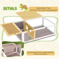 PawHut Schildkrötenhaus aus Holz Schildkrötengehege mit Haupthäusern aufklappbarem Oberseite 91x60,5x32 cm, Braun(m-5)