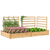 Outsunny Hochbeet mit Rankgitter Holz Blumenkasten mit 3 Spalier Trennwand Offenem Boden 240 x 125 x 102 cm Naturholz(m-12)