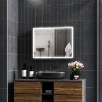 HOMCOM Armoire de toilette avec miroir, éclairage LED, 60 x 80 cm fonction anti-buée, variateur de lumière, 3 couleurs, noir(m-10)