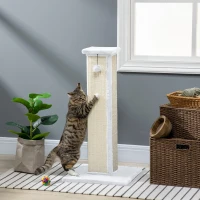 PawHut Griffoir pour chat poteau griffoir chat en sisal et peluche, boule suspendue base stable 41 x 41 x 81 cm blanc et crème(m-10)