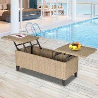 Outsunny Table basse de jardin style cosy chic - table d'appoint relevable - métal époxy résine tressée imitation rotin 103 x 50 x 45,5 cm, beige(m-10)