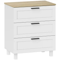 HOMCOM Comodă cu 3 Sertare Modernă din Lemn, 60x38x71 cm, Alb și Aspect de Lemn(m-1)