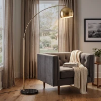 HOMCOM Candeeiro de Pé em Forma de Arco com Altura e Comprimento Ajustáveis com Interruptor de Pé 110-115x30x170-180 cm Dourado e Preto(m-11)
