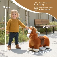 AIYAPLAY Cavalo montável para crianças, revestimento macio, alimentado por bateria, música, rodas, 1,5-5 anos, Marrom(m-3)