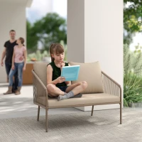 Outsunny Divano da Giardino 2 Posti Stile Boho in Rattan PE e Acciaio con Cuscini, 112x72x76, Beige(m-7)
