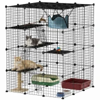 PawHut Cușcă Modulară pentru Pisici cu 4 Niveluri, cu Platforme, Rampe și 5 Uși, din Oțel și PP, 105x105x140 cm, Negru(m-11)