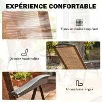 Outsunny Ensemble de Jardin 3 pièces 2 chaises inclinables Multi-Positions Pliables + Table Ronde Verre trempé métal(m-6)