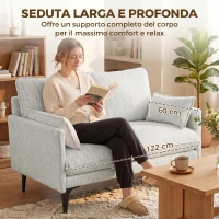 HOMCOM Divano 2 Posti in Tessuto con Braccioli, Imbottitura Spessa e 2 Cuscini, 131x78x83 cm, Bianco(m-5)