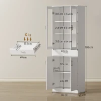 HOMCOM Bufet de Bucătărie cu 2 Dulapuri și un Sertar, Rafturi Reglabile și Uși din Sticlă, 60x35x180 cm, Alb(m-3)