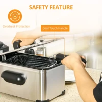 HOMCOM 3 Litre Stainless Steel Deep Fat Fryer with Adjustable Temp, 60min Timer, Viewing Window and Safety Cut Out, 2000W(m-6)