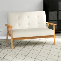 HOMCOM Canapé 2 places 115 cm canapé scandinave avec dossier capitonné, assise rembourrée et accoudoirs, beige(m-8)