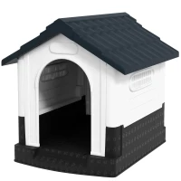 PawHut Plastic Dog Kennel with Windows, for Garden Patio, Miniature and Small Dogs, 80 x 69 x 76cm - Grey(m-11)