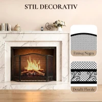 HOMCOM Parascântei pentru Șemineu, 3 Panouri, Metal Vopsit Electrostatic, Gata de Utilizare, 107 x 1 x 60 cm, Negru(m-6)