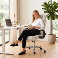 HOMCOM Fauteuil de bureau, chaise bureau ergonomique, hauteur réglable, accoudoirs relevables, 70 x 70 x 114-122 cm, beige(m-8)