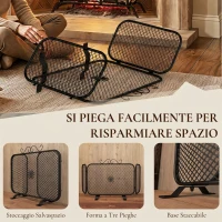 HOMCOM Parascintille Camino Pieghevole a 3 Pannelli in Metallo con Base Rimovibile, 90x16x40 cm, Nero(m-6)