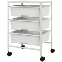 HOMCOM Carrello Multiuso con 3 Cestini Estraibili e Ruote per Cucina e Ufficio in Acciaio e PP, Bianco(m-11)