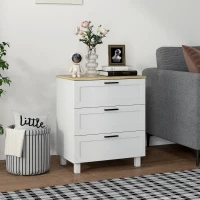 HOMCOM Comodă cu 3 Sertare Modernă din Lemn, 60x38x71 cm, Alb și Aspect de Lemn(m-2)
