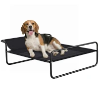 PawHut Pat Ridicat pentru Câini, Pat de Camping pentru Câini și Pisici cu Tetieră Reglabilă, Material Respirabil Texteline, pentru Interior și Exterior, 91x69x29 cm, Negru(m-11)