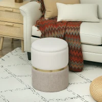 HOMCOM Sitzhocker mit Stauraum Hocker mit Deckel, Metallring, zweifarbig Design 36 x 36 x 44 cm Cremeweiß(m-10)
