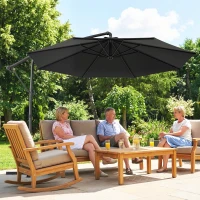 Outsunny Umbrelă suspendată 3x3 m cu baldachin reglabil, bază încrucișată și ventilație, din metal și poliester, neagră(m-9)