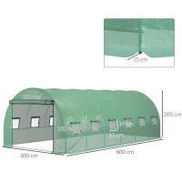 Outsunny Telo per Serra in PE con 12 Finestre, Porta Avvolgibile e Bordi Interrati, 6x3x2 m, Verde(m-3)