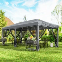 Outsunny 6 x 3m Pop Up Gazebo - Outdoor Canopy Shelter, Marquee Party Wedding Tent with 6 Mesh Walls and Carry Bag, Grey(m-10)