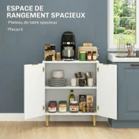 HOMCOM Buffet cuisine meuble de rangement avec 2 portes étagère réglable pieds métalliques surélevés 60 x 40 x 80 cm blanc(m-4)
