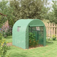 Outsunny Serre de jardin serre tunnel de jardin 3,24m² PE Haute densité 135 g/m², avec 2 portes zippées 180 x 180 x 200 cm, vert(m-2)
