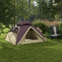 Outsunny Cort de Camping pentru 2 persoane cu 2 ferestre și cârlig, din poliester și fibră de sticlă, 225x190x130 cm, culoare kaki(m-10)