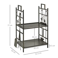 Outsunny Portalegna in Ferro Battuto con Attrezzi per Camino, Manici e Base Rialzata, 51.5x33x77cm, Nero(m-3)