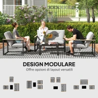 Outsunny Set da Giardino 4 Pezzi con 2 Sedie, Divanetto 2 Posti e Tavolino, in Acciaio e Poliestere Grigio Chiaro e Nero(m-4)