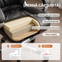 HOMCOM Scaun de Birou Ergonomic Rotativ din Piele PU, Funcție Legănare, Înălțime Reglabilă, Capacitate 120kg, Negru(m-5)