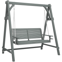 Outsunny 2 Seater Garden Swing Seat, Wooden Swing Chair Bench with Cup Holders for Outdoor Porch Patio, Grey