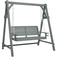 Outsunny 2 Seater Garden Swing Seat, Wooden Swing Chair Bench with Cup Holders for Outdoor Porch Patio, Grey(m-1)