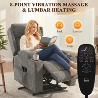HOMCOM Power Lift Recliner Chair with Vibration Massage and Heat, Chenille Riser and Recliner Armchair for Elderly, Grey(m-4)