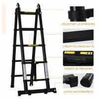 DURHAND Scară telescopică pliabilă cu 10 trepte din aluminiu și metal pentru interior și exterior, 320x67x7 cm, negru(m-10)
