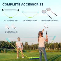 Portable Badminton Net Set w/ Volleyball Net, Rackets, Shuttlecocks(m-6)