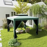Outsunny Carpa de Jardín 3x3 m Cenador Gazebo con 4 Mosquiteras Laterales Techo Doble 8 Orificios de Drenaje Marco de Metal Verde(m-10)