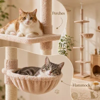 PawHut Floor to Ceiling Cat Tree 230-260cm Height Adjustable, 5-Tier Cat Tower with Scratching Posts, Hammock, Perches, Climbing Activity Centre for Indoor Kittens Playing and Relaxing, Beige(m-5)