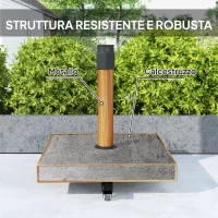Outsunny Base per Ombrellone a Rotelle con Freni, Basamento per Ombrellone in Metallo con Cemento, per Pali di Ombrelloni da Ø36/38/48 mm, Effetto Legno Naturale(m-5)
