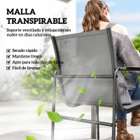 Outsunny Conjunto de Mesa y Sillas Jardín con Mesa de Vidrio Templado y 6 Sillas Transpirables para Terraza Patio Gris(m-4)