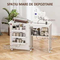 HOMCOM Dulap Pliabil pentru Mașină de Cusut cu Blat Mare și Roți, Alb(m-5)
