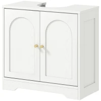 HOMCOM Mueble bajo Lavabo con 2 Puertas con Diseño de Arco Estante Ajustable Tiradores Dorados 60x30x65 cm Blanco(m-13)