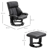 HOMCOM Poltrona Relax com Pufe Poltrona de TV Giratória com Função de Massagem Reclinável Poltrona de Massagem com Controle Remoto Bolso Lateral Poltrona de Couro Sintético para Sala de Estar Preto(m-3)